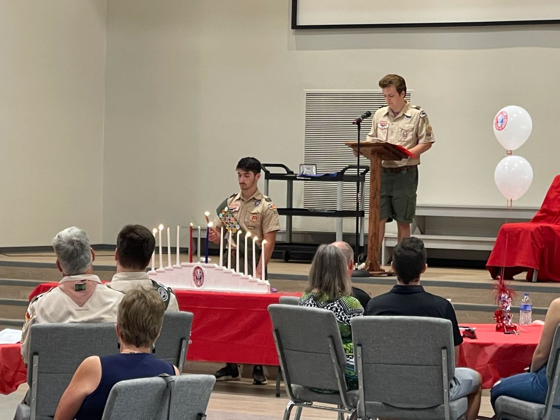 Scouts leading an Eagle Scout Court of Honor ceremony